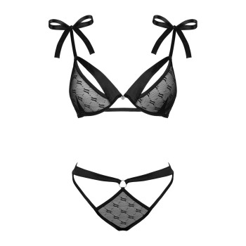 Напівпрозорий еротичний комплект Obsessive Obsessivia 2-pcs set black S/M, бюстгальтер та трусики, а