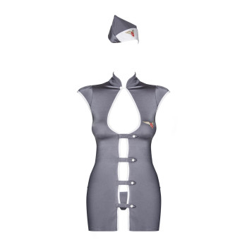 Эротический костюм стюардессы Obsessive Stewardess 3 pcs costume grey S/M, серый, платье, стринги, п