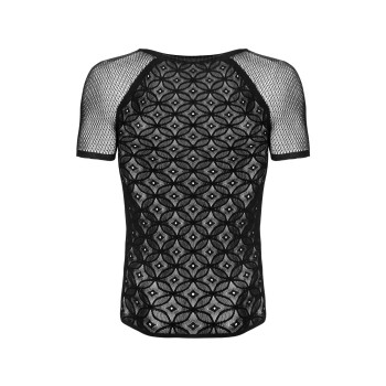 Мужская полупрозрачная футболка с орнаментом Obsessive T102 T-shirt S/M/L, черная