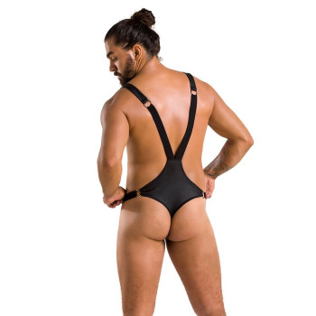 Мужское боди с люверсами Passion 028 Harry L/XL Black, экокожа, на лямках