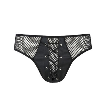 Мужские трусы со шнуровкой Passion 035 Slip Richard XXL/XXXL Black, экокожа, сетка