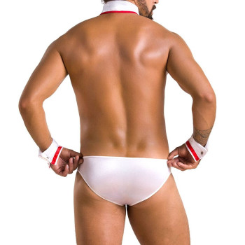 Комплект эротического мужского белья Passion 037 Gregory XXL/XXXL White, трусы, воротник, манжеты