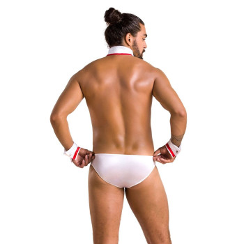 Комплект эротического мужского белья Passion 037 Gregory XXL/XXXL White, трусы, воротник, манжеты