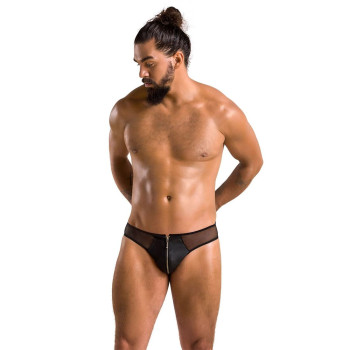 Мужские слипы на молнии Passion 042 Slip Timmy L/XL Black, экокожа, сетка