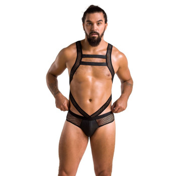 Мужское эротическое сетчатое боди Passion 045 Victor L/XL Black, экокожа, сетка