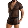 Комплект сетчатого мужского белья Passion 052 Set Michael L/XL Black, рубашка, боксеры, заклепки