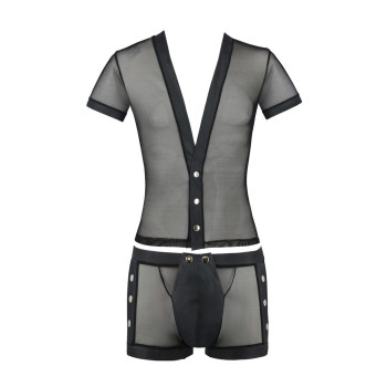 Комплект сетчатого мужского белья Passion 052 Set Michael L/XL Black, рубашка, боксеры, заклепки