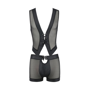 Комплект мужского белья на шнуровке Passion 053 Set William XXL/XXXL Black, жилет, боксеры