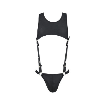 Мужское кожаное боди Passion 056 Adam L/XL Black, заклепки