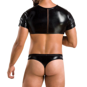 Комплект мужского белья под латекс Passion 057 Set Peter S/M Black, кроп-топ, стринги