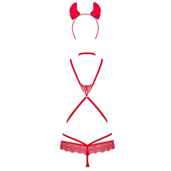 Еротичний костюм чортика зі стреп Obsessive Evilia teddy red S/M, боді, чокер, накладки на соски, об