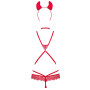 Еротичний костюм чортика зі стреп Obsessive Evilia teddy red L/XL, боді, чокер, накладки на соски, о