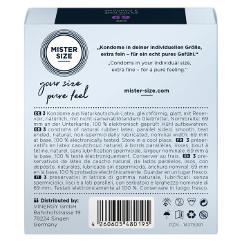 Презервативи Mister Size - pure feel - 69 (3 condoms), товщина 0,05 мм