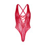 Мереживне боді Leg Avenue Floral lace thong teddy Red, шнурівка на грудях, one size