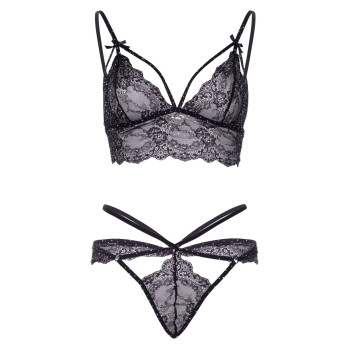 Эротический комплект со стрепами и стразами Leg Avenue Ready Or Not M Black, бра + стринги