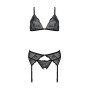 Комплект з відкритим доступом Passion DELIENA SET L/XL black, ліф, стрінги, пояс для панчіх