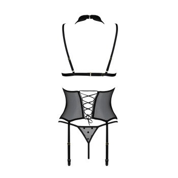 Корсет с открытой грудью Passion DOMINICA CORSET L/XL black, пажи для чулок, стринги