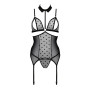 Корсет з відкритими грудьми Passion DOMINICA CORSET XXL/XXXL black, пажі для панчіх, стрінги