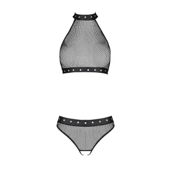 Белье с открытым доступом Passion MOONLIGHT SET L/XL black топ, стринги
