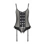 Корсет зі шнурівкою Passion NESSY CORSET XXL/XXXL black, стрінги з відкритим доступом, пажі для панч