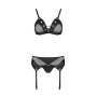 Комплект білизни Passion NESSY SET L/XL black, бюстгальтер, пояс для панчіх, стрінги