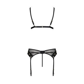 Комплект білизни Passion NESSY SET XXL/XXXL black, бюстгальтер, пояс для панчіх, стрінги