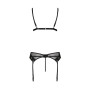 Комплект білизни Passion NESSY SET XXL/XXXL black, бюстгальтер, пояс для панчіх, стрінги
