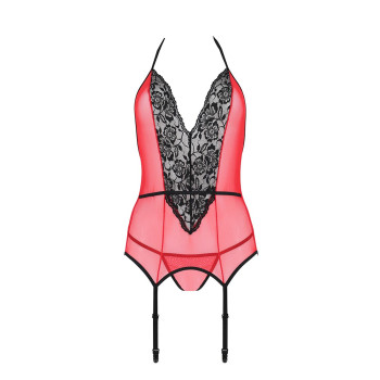 Корсет с пажами для чулок Passion PEONIA CORSET L/XL red, стринги