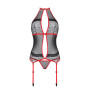 Корсет с пажами PassionSATARA CORSET L/XL red, стринги, кружево, застежки спереди и сзади