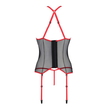 Корсет с пажами Passion SATARA CORSET S/M red, стринги, кружево, застежки спереди и сзади