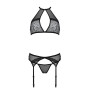 Комплект білизни Passion SATARA SET S/M black, топ, пояс для панчіх, стрінги