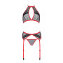 Комплект белья Passion SATARA SET L/XL red, топ, пояс для чулок, стринги