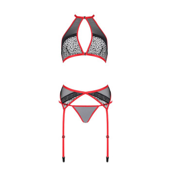 Комплект белья Passion SATARA SET S/M red, топ, пояс для чулок, стринги