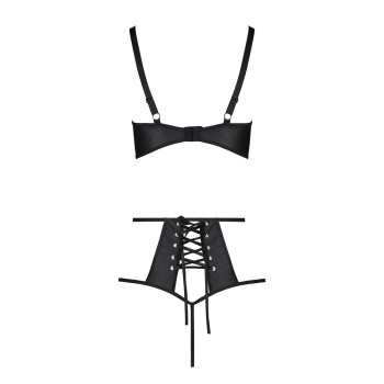Комплект білизни Passion TASMINA SET L/XL black, ліф, високі трусики з корсетом ззаду