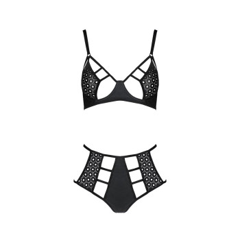 Комплект белья Passion TASMINA SET S/M black, лиф, высокие трусики с корсетом сзади