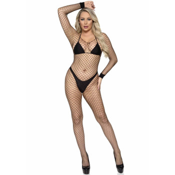 Бодистокинг в крупную сетку Leg Avenue Long Sleeved Bodystocking One size Black, длинный рукав