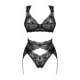 Комплект белья Obsessive Donna Dream 3-pcs set XS/S Black, бюстгальтер, стринги, пояс для чулок