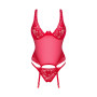 Прозорий корсет Obsessive Lacelove corset M/L Red, мереживо, підв’язки для панчіх
