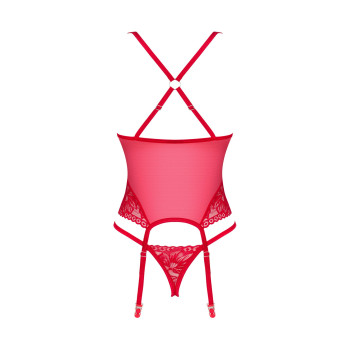 Прозорий корсет Obsessive Lacelove corset XL/2XL Red, мереживо, підв’язки для панчіх
