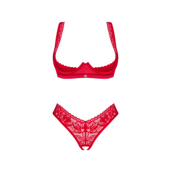 Комплект белья Obsessive Lacelove cupless 2-pcs set M/L Red, открытый доступ, открытая грудь