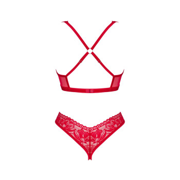 Комплект белья Obsessive Lacelove cupless 2-pcs set M/L Red, открытый доступ, открытая грудь
