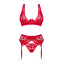 Комплект білизни Obsessive Lacelove cupless 3-pcs set XS/S Red, бюстгальтер, стрінги, пояс для панчі