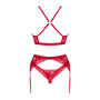 Комплект білизни Obsessive Lacelove cupless 3-pcs set XL/2XL Red, бюстгальтер, стрінги, пояс для пан