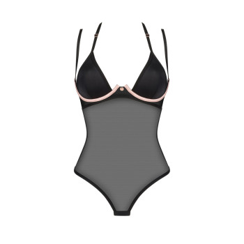 Прозрачное боди Obsessive Selinne teddy M/L Black, мелкая сетка, двойные бретели