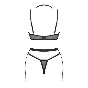 Комплект білизни Obsessive Selinne 3-pcs set M/L Black, бюстгальтер, стрінги пояс для панчіх