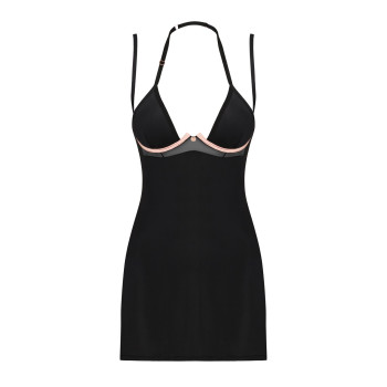 Сорочка Obsessive Selinne chemise & thong XS/S Black, стрінги, подвійні бретелі