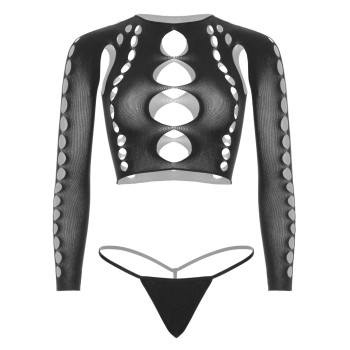 Комплект Leg Avenue Long sleeve crop top & string Black One Size