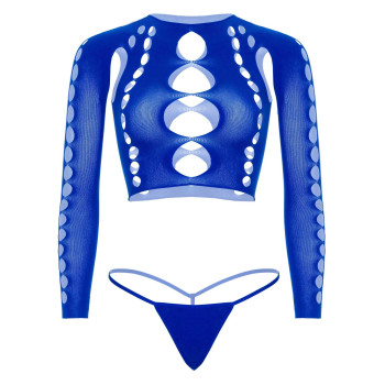 Комплект Leg Avenue Long sleeve crop top & string Royal Blue One Size