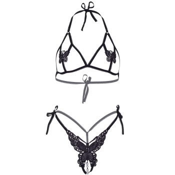 Комплект Leg Avenue Open cup bra and pearl panty Black
