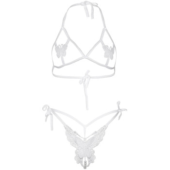 Комплект Leg Avenue Open cup bra and pearl panty White